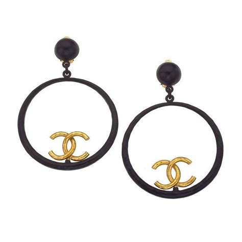 black and gold chanel earrings|chanel earrings gold hoops.